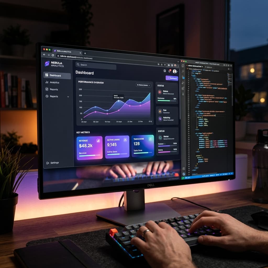 Monitor showing a dashboard UI